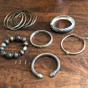Silver Mixed Metal Bracelet Bundle Lot 11 Piece Stacking Bangles Cuff Beaded
